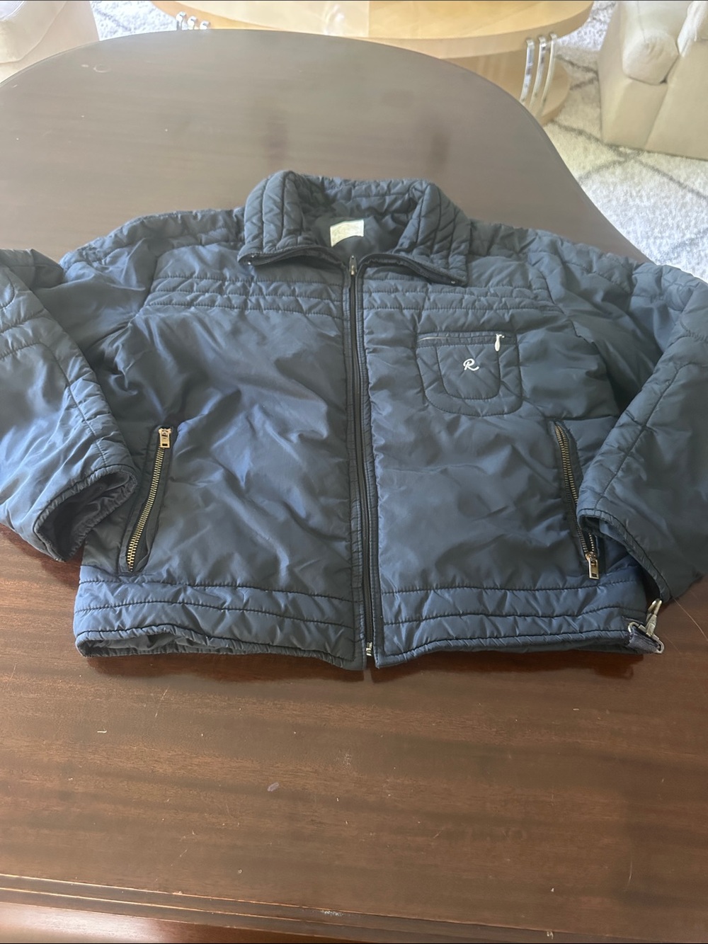 Quilted Navy Ski Jacket with Zip Front